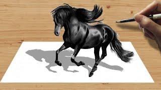 3D Pencil Drawing: Black Friesian Horse  - Speed Draw | Jasmina Susak