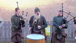 Scottish tribal pipes & drums band Clanadonia playing "Ya Bassa" during St Andrew's Day event 201