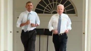 Barack Obama and Joe Biden in White House workout